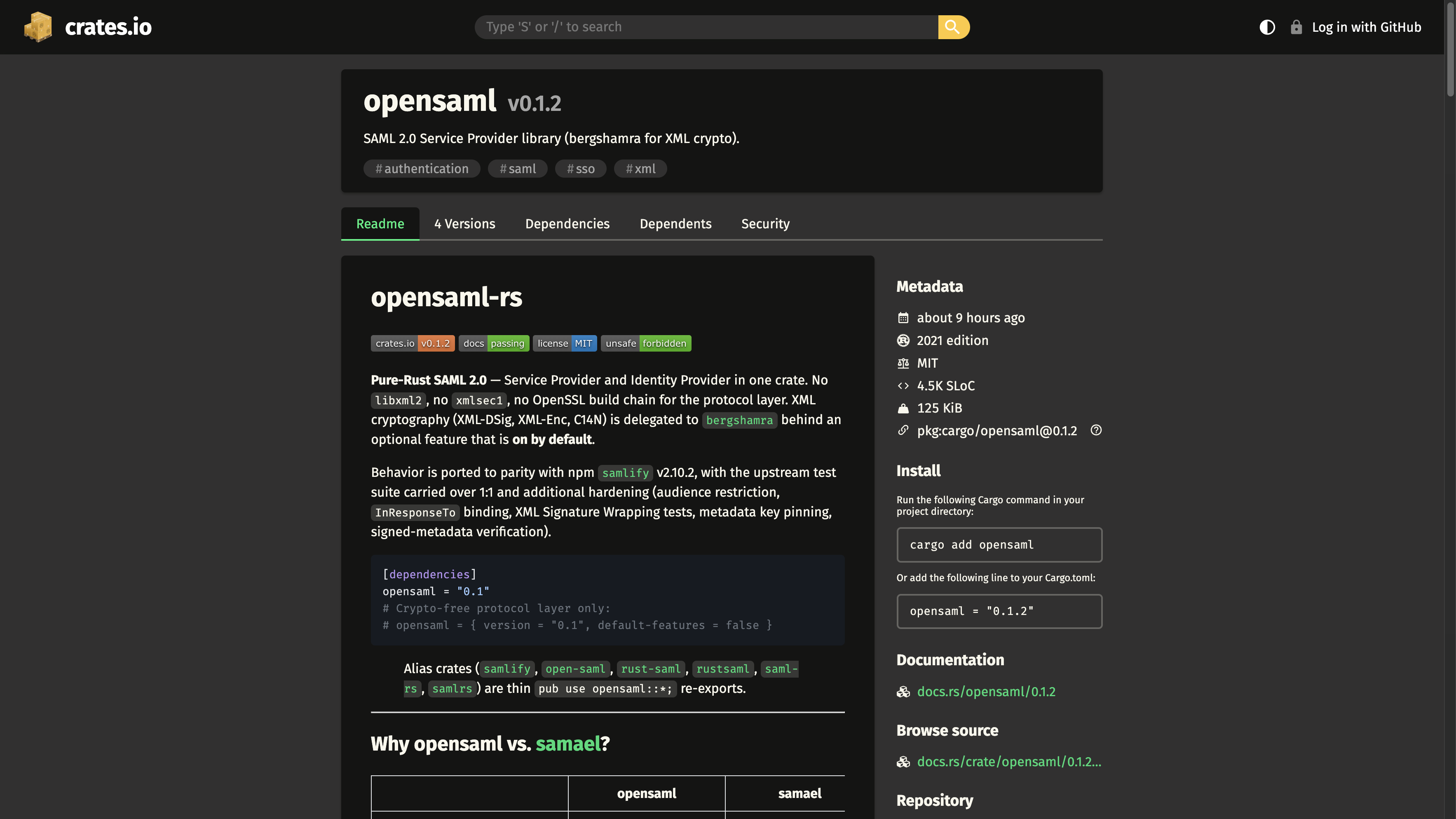 OpenSAML — SAML 2.0 en Rust screenshot